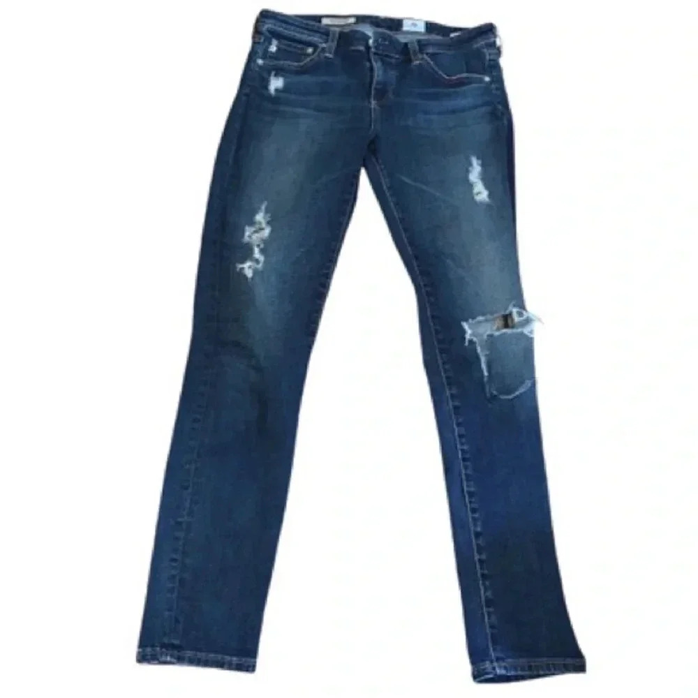 AG Adriano Goldschmied Low Rise Skinny Distressed Frayed Ankle Jeans Size 28